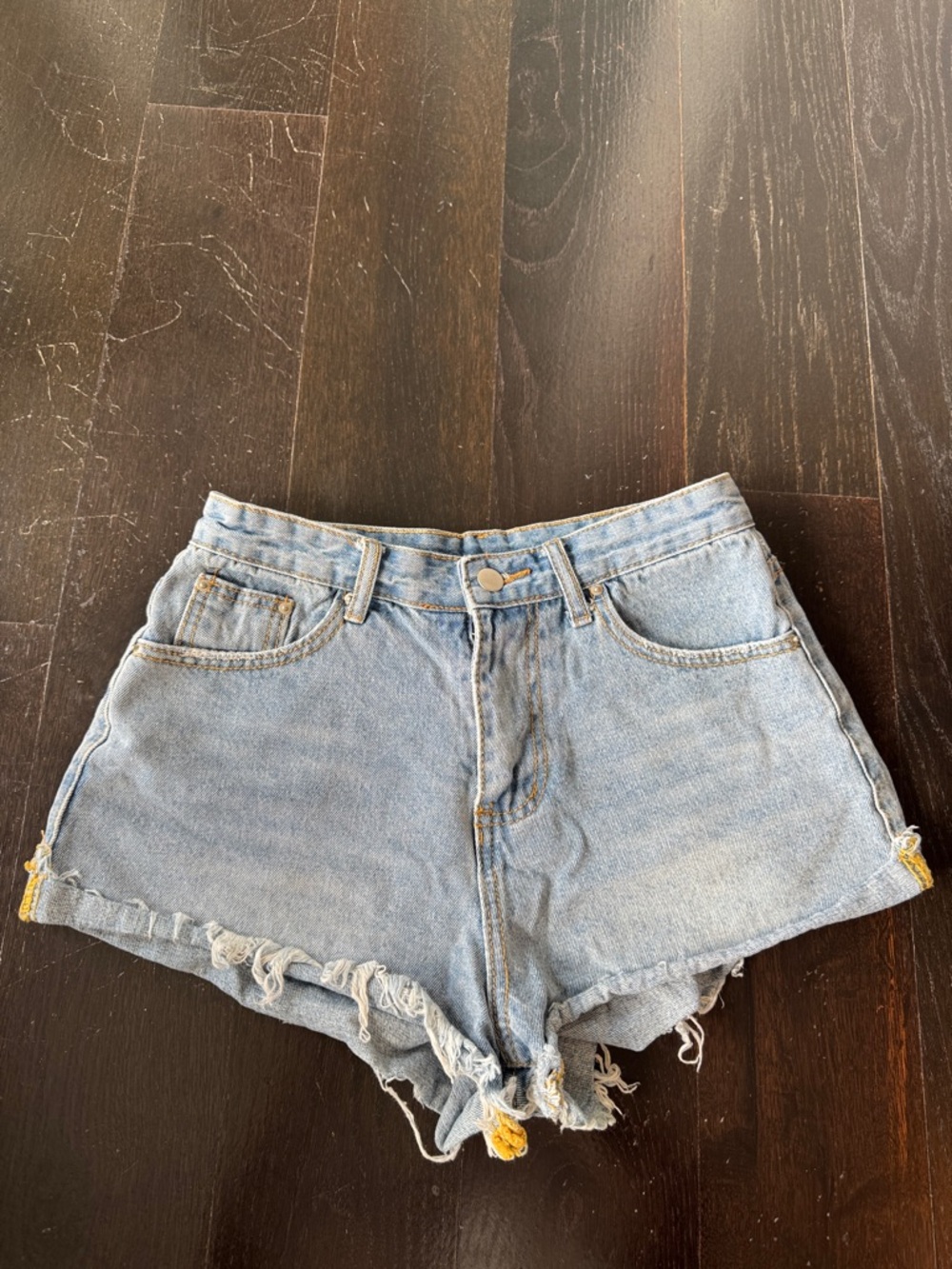 Vintage Light Blue Denim Cutoff Shorts with Frayed Hem